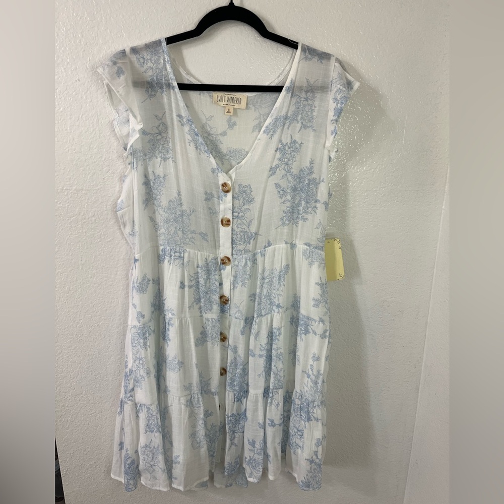 Sweet Wanderer White and Blue Floral Dress